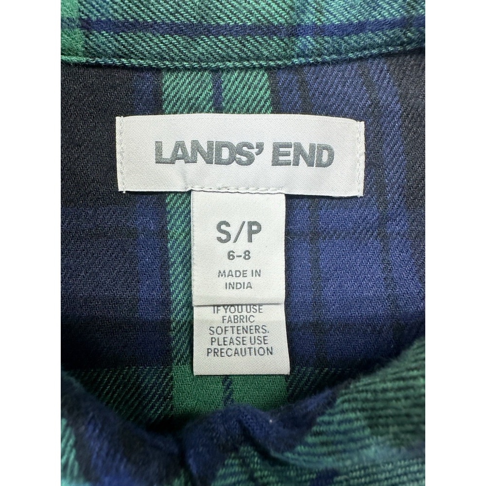 Lands End Womens Small P Blue Plaid Flannel Button Down Shirt Long Sleeve - Picture 9 of 9
